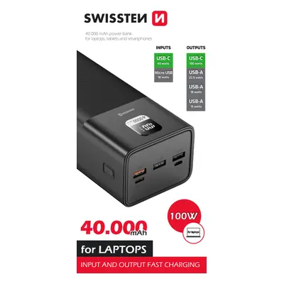 Powerbanka Swissten 40000 mAh 100W s funkcí rychlonabíjení černá