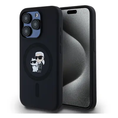 Karl Lagerfeld Liquid Silicone Karl and Choupette Magsafe Zadní Kryt pro iPhone 14 Pro Black