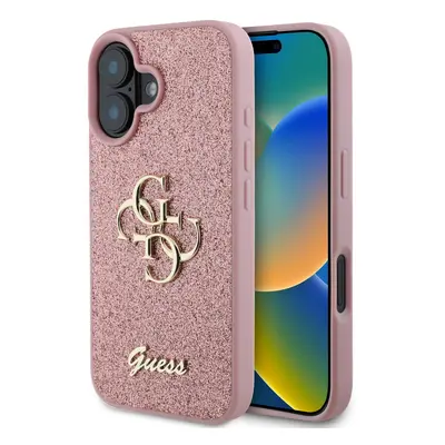 Zadní kryt Guess PU Fixed Glitter 4G Metal Logo pro iPhone 16 Pink