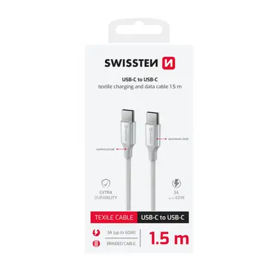 Datový kabel Swissten Textile II USB-C - USB-C 1,5 m bílý