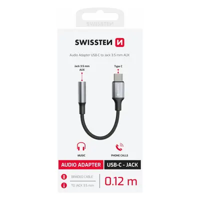 Audio adaptér Swissten Textile USB-C - 3,5mm 0,15 m černý