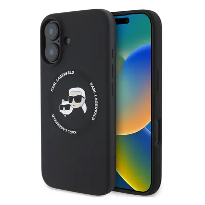 Zadní kryt Karl Lagerfeld Liquid Silicone K&CH Heads MagSafe pro iPhone 16 Black