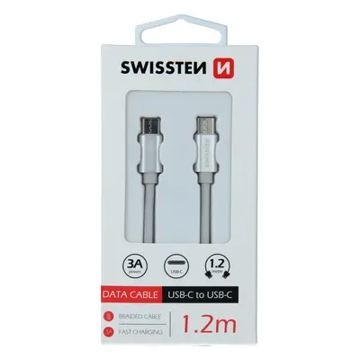 Datový kabel swissten textile usb-c / usb-c 1,2 m stříbrný