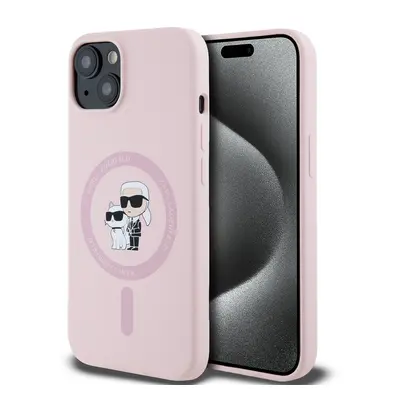 Karl Lagerfeld Liquid Silicone Karl and Choupette Magsafe Zadní Kryt pro iPhone 14 Pink