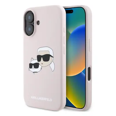 Zadní kryt Karl Lagerfeld Liquid Silicone Double Heads MagSafe pro iPhone 16 Pink