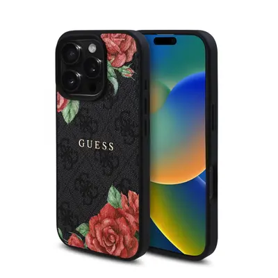 Zadní kryt Guess PU Leather 4G Roses MagSafe pro iPhone 16 Pro Black