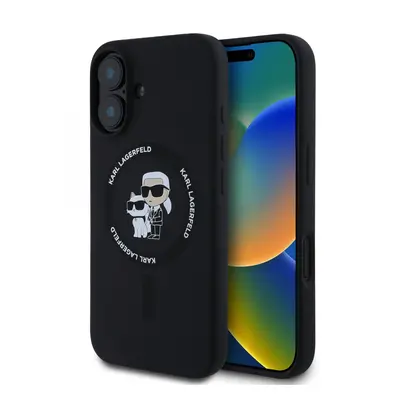 Zadní kryt Karl Lagerfeld Liquid Silicone Karl and Choupette MagSafe pro iPhone 16 Black