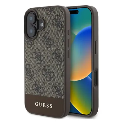 Zadní kryt Guess PU 4G Stripe pro iPhone 16 Brown