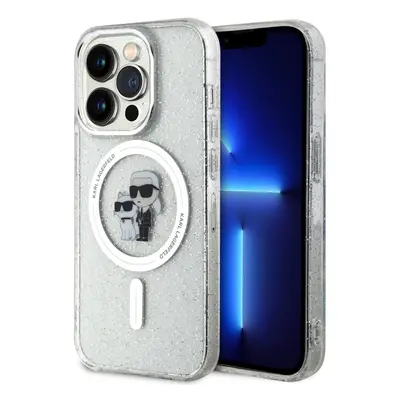 Karl Lagerfeld IML Glitter Karl and Choupette MagSafe Zadní Kryt pro iPhone 15 Pro Transparent