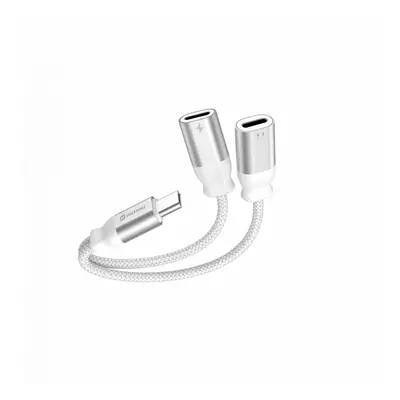 Nabíjecí audio adaptér swissten USB-C - 2x USB-C 0,12 m bílý