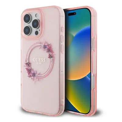 Zadní kryt Guess IML Flowers Ring MagSafe pro iPhone 16 Pro Max Pink