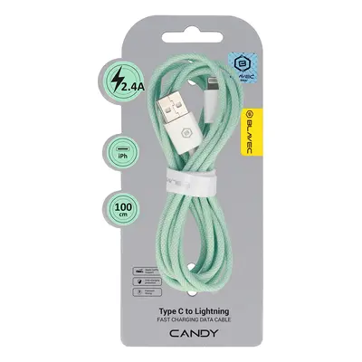 Datový kabel Blavec Candy Braided USB-A - Lightning 2,4A 1m (CCA-UL24GN10) zelený