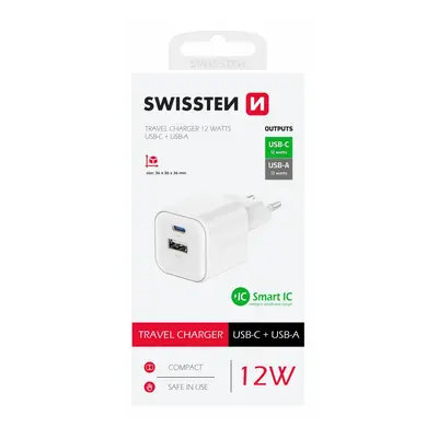 Adaptér Swissten 12W USB-A, USB-C bílý