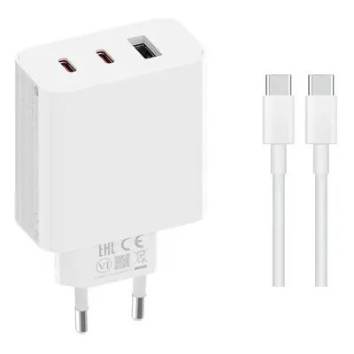 Originální rychlonabíječka Xiaomi 2C1A GaN + USB-C datový kabel bílý 67W (Service Pack)