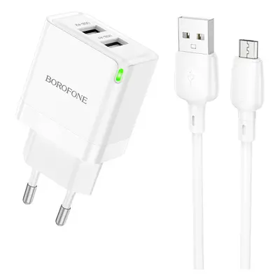 Nabíječka Borofone BN15 Strong vč. micro-USB datového kabelu Dual 2.1A bílá