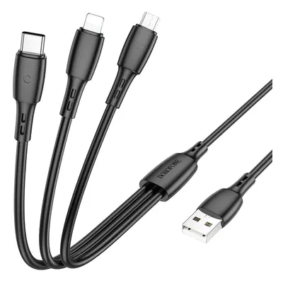 Kabel Borofone BX71 3v1 USB-C, microUSB, Lightning 2A 1m černý