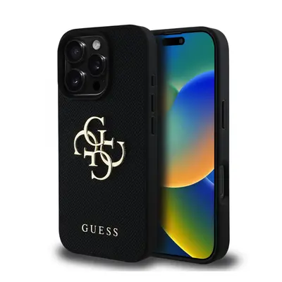 Zadní kryt Guess PU Grained 4G Metal Logo pro iPhone 16 Pro Max Black