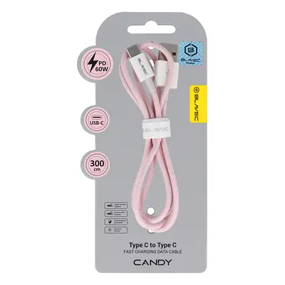 Datový kabel Blavec Candy Braided USB-A - USB-C PD 60W 3A 3m (CCA-UC3P30) růžový