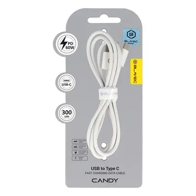 Datový kabel Blavec Candy Braided USB-A - USB-C PD 60W 3m (CCA-UC3W30) bílý