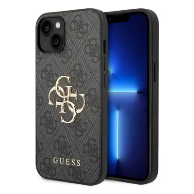 Guess PU 4G Metal Logo Zadní Kryt pro iPhone 15 Grey