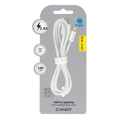 Datový kabel Blavec Candy Braided USB-A - Lightning 2,4A 1m (CCA-UL24W10) bílý