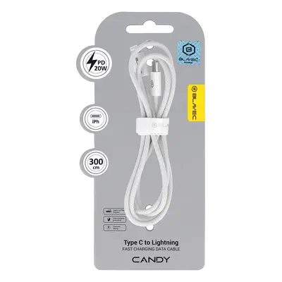 Datový kabel Blavec Candy Braided USB-C - Lightning PD 20W 2,4A 3m (CCA-CL24W30) bílý