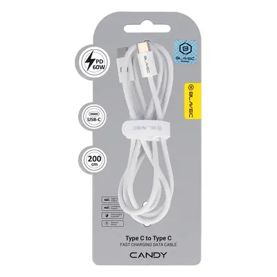 Datový kabel Blavec Candy Braided USB-C - USB-C PD 60W 3A 2m (CCA-CC3W20) bílý