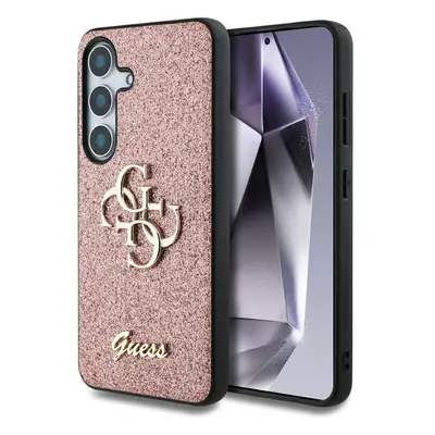 Originální zadní kryt GUESS Fixed Glitter Big 4G Metal Logo pro Samsung Galaxy S25 pink