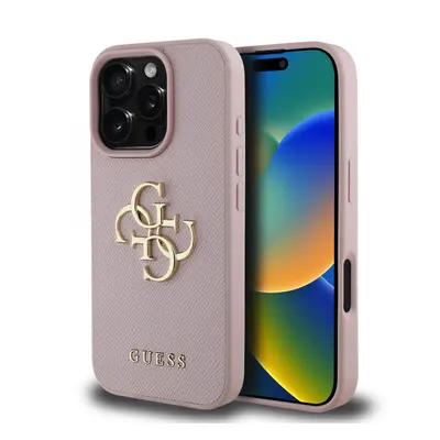 Zadní kryt Guess PU Grained 4G Metal Logo pro iPhone 16 Pro Max Pink