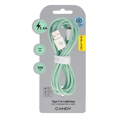 Datový kabel Blavec Candy Braided USB-A - Lightning 2,4A 3m (CCA-UL24GN30) zelený