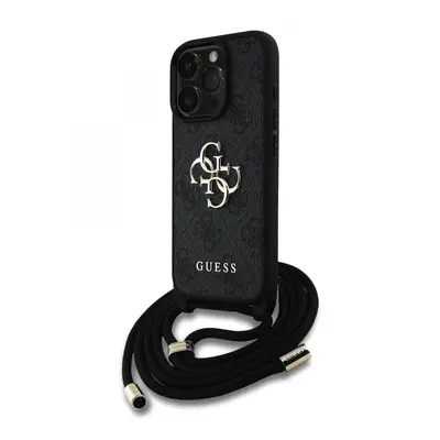 Zadní kryt Guess PU 4G Metal Logo Crossbody Popruh pro iPhone 16 Pro Max Black