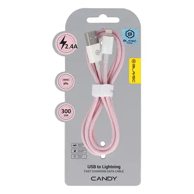 Datový kabel Blavec Candy Braided USB-A - Lightning 2,4A 3m (CCA-UL24P30) růžový