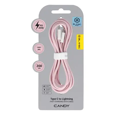 Datový kabel Blavec Candy Braided USB-C - Lightning PD 20W 2,4A 2m (CCA-CL24P20) růžový