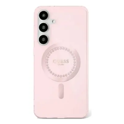 Originální zadní kryt GUESS Rhinestone Printed Classic Logo Magsafe pro Samsung Galaxy S25 pink