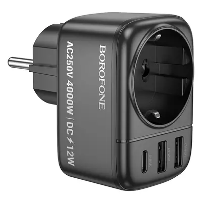 Adaptér Borofone BAC14 Wide 2xUSB + USB-C + zásuvka 12W černý