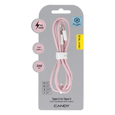 Datový kabel Blavec Candy Braided USB-C - USB-C PD 60W 3A 2m (CCA-CC3P20) růžový