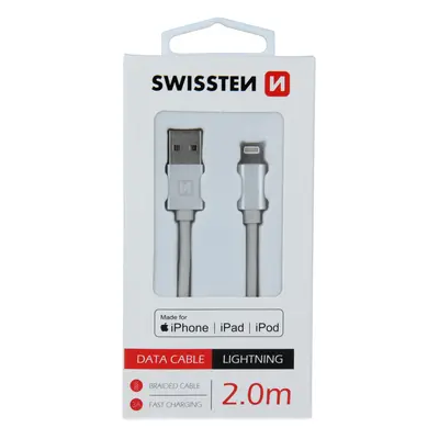 Datový kabel swissten textile usb / lightning mfi 2,0 m stříbrný