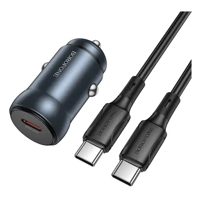 Rychlonabíječka do auta Borofone BZ32 Fresh s datovým kabelem USB-C PD 30W šedá