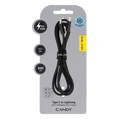 Datový kabel Blavec Candy Braided USB-C - Lightning PD 20W 2,4A 3m (CCA-CL24B30) černý