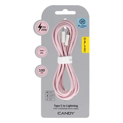 Datový kabel Blavec Candy Braided USB-C - Lightning PD 20W 2,4A 1m (CCA-CL24P10) růžový