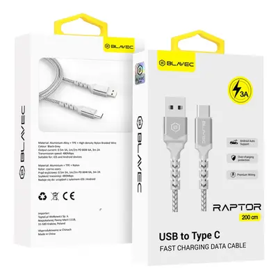 Datový kabel Blavec Candy Braided USB-A - USB-C 3A 2m (CRA-UC3WS20) bílo-stříbrný