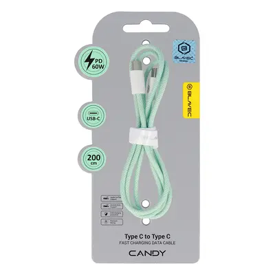 Datový kabel Blavec Candy Braided USB-C - USB-C PD 60W 3A 2m (CCA-CC3GN20) zelený