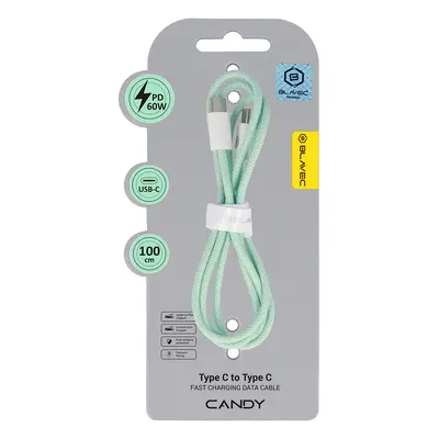 Datový kabel Blavec Candy Braided USB-C - USB-C PD 60W 3A 1m (CCA-CC3GN10) zelený