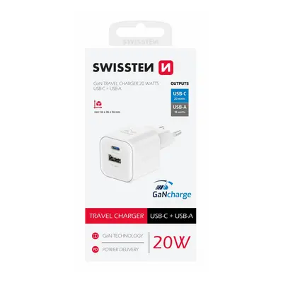 Adaptér Swissten s funkcí rychlonabíjení Dual 20W bílý