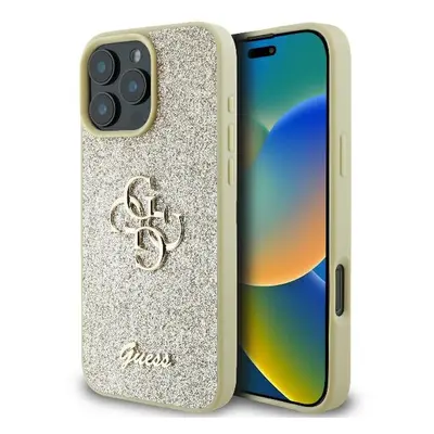 Originální zadní kryt GUESS hardcase Fixed Glitter Big 4G GUHCP16LHG4SGD pro iPhone 16 Pro gold