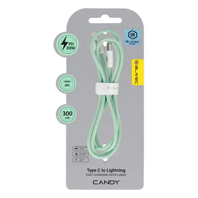 Datový kabel Blavec Candy Braided USB-C - Lightning PD 20W 2,4A 3m (CCA-CL24GN30) zelený