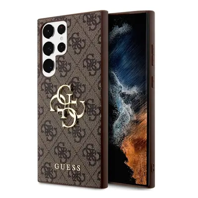 Guess PU 4G Metal Logo Zadní Kryt pro Samsung Galaxy S24 Ultra Brown