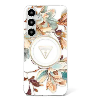 Originální zadní kryt GUESS Glitter Flowers Triangle Buttons Magsafe pro Samsung Galaxy S25 Ultr