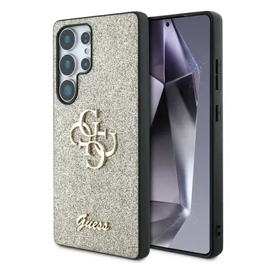 Originální zadní kryt GUESS Fixed Glitter Big 4G Metal Logo pro Samsung Galaxy S25 Ultra gold