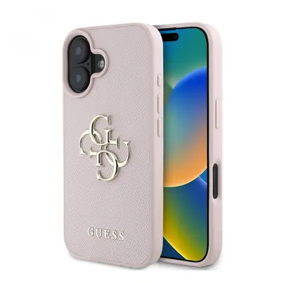 Zadní kryt Guess PU Grained 4G Metal Logo pro iPhone 16 Pink